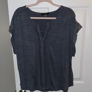 Cable & Gauge Dark Charcoal Knit Split V-Neck Top
